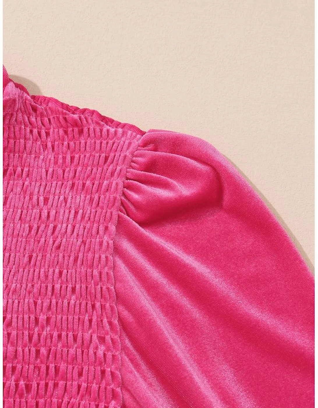 Rose Frilled Neck Smocked Bodice Velvet Dress