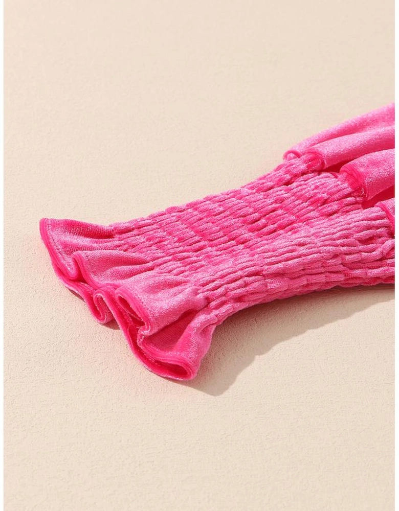 Rose Frilled Neck Smocked Bodice Velvet Dress