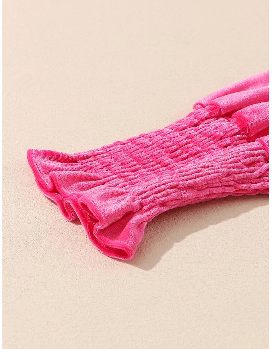 Rose Frilled Neck Smocked Bodice Velvet Dress