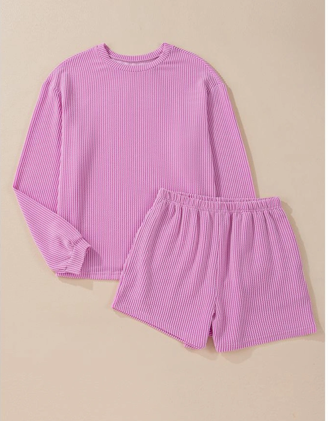 Phalaenopsis Corded Knit Long Sleeve Top and High Waist Shorts Set, 10 of 9