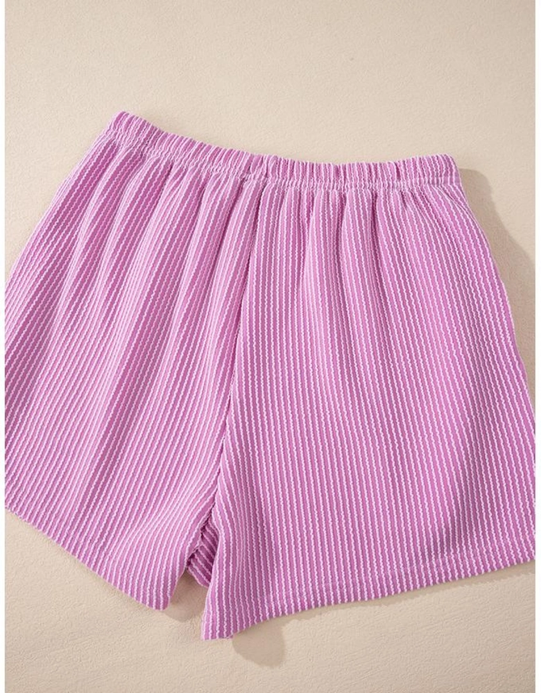 Phalaenopsis Corded Knit Long Sleeve Top and High Waist Shorts Set