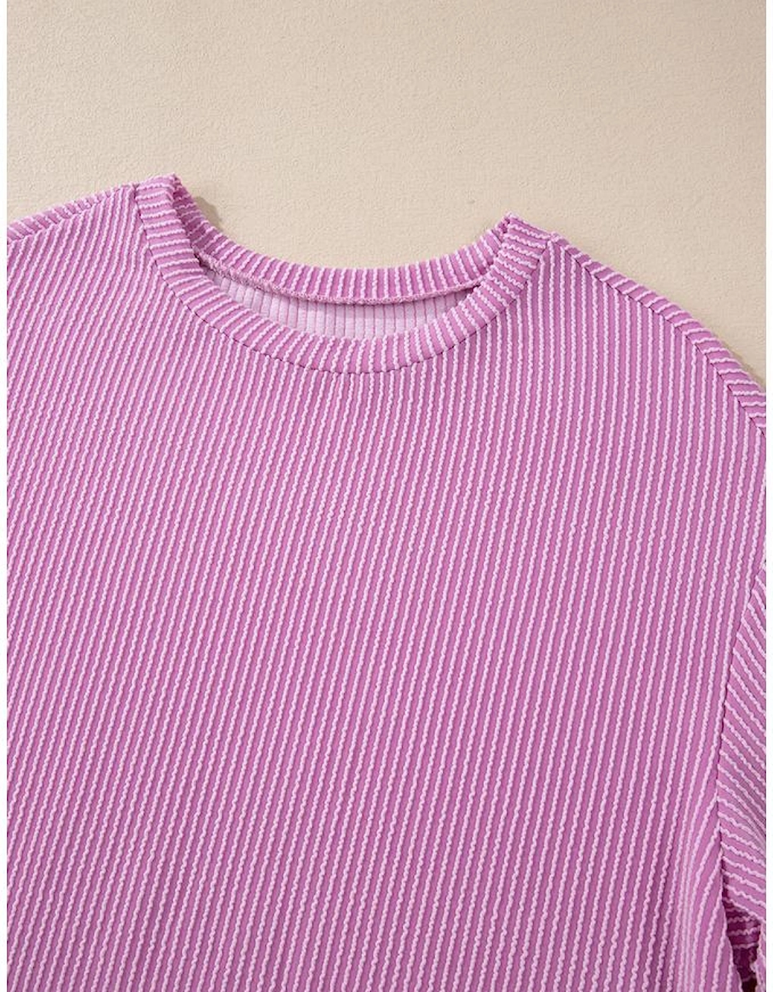 Phalaenopsis Corded Knit Long Sleeve Top and High Waist Shorts Set