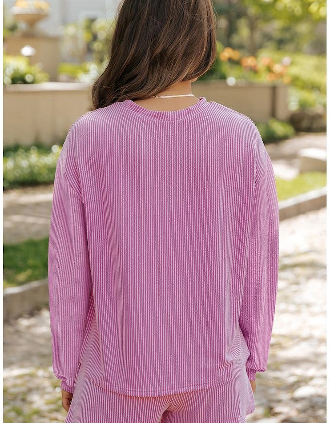 Phalaenopsis Corded Knit Long Sleeve Top and High Waist Shorts Set