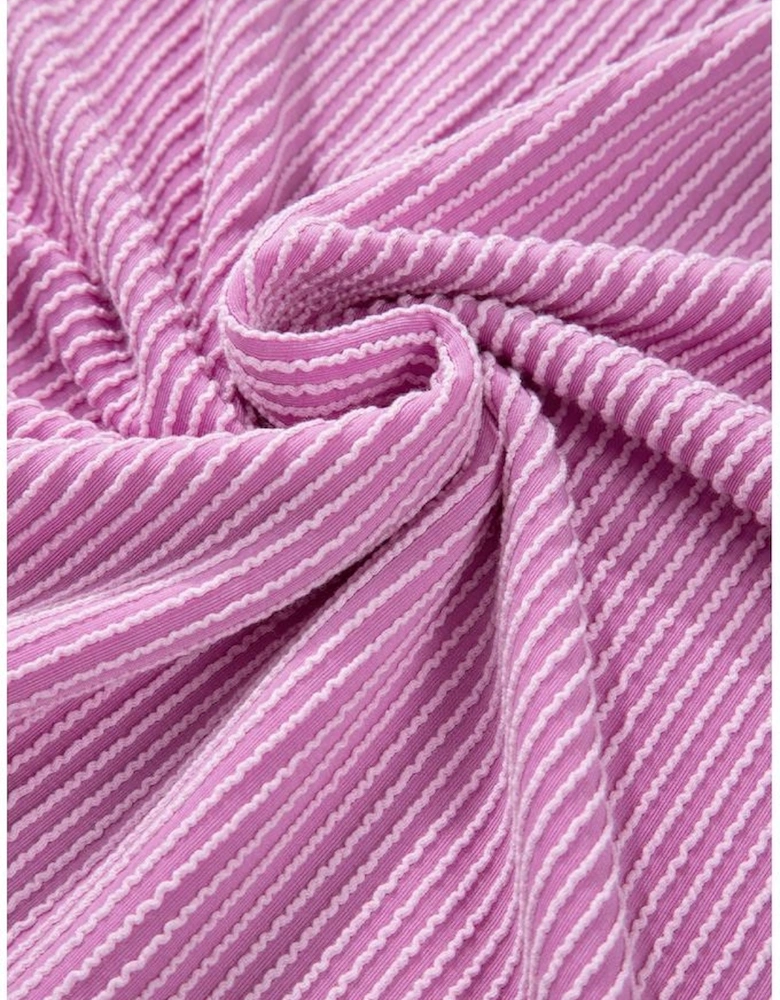 Phalaenopsis Corded Knit Long Sleeve Top and High Waist Shorts Set