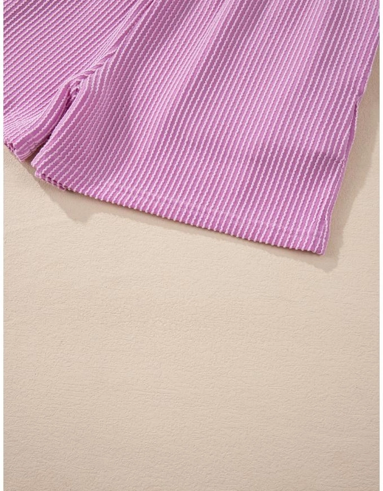 Phalaenopsis Corded Knit Long Sleeve Top and High Waist Shorts Set