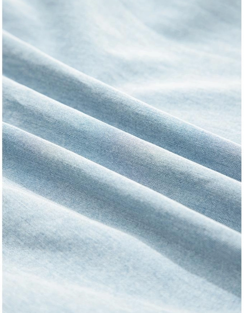 Beau Blue Bowknot Neck Sleeveless Ruffled Chambray Dress