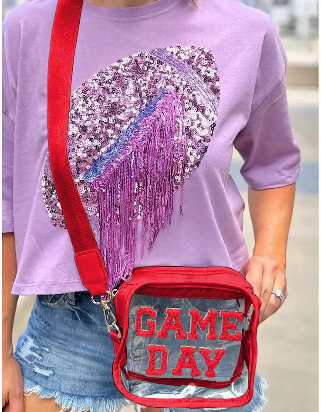 Fiery Red GAME DAY Rugby Football Clear Shoulder Bag