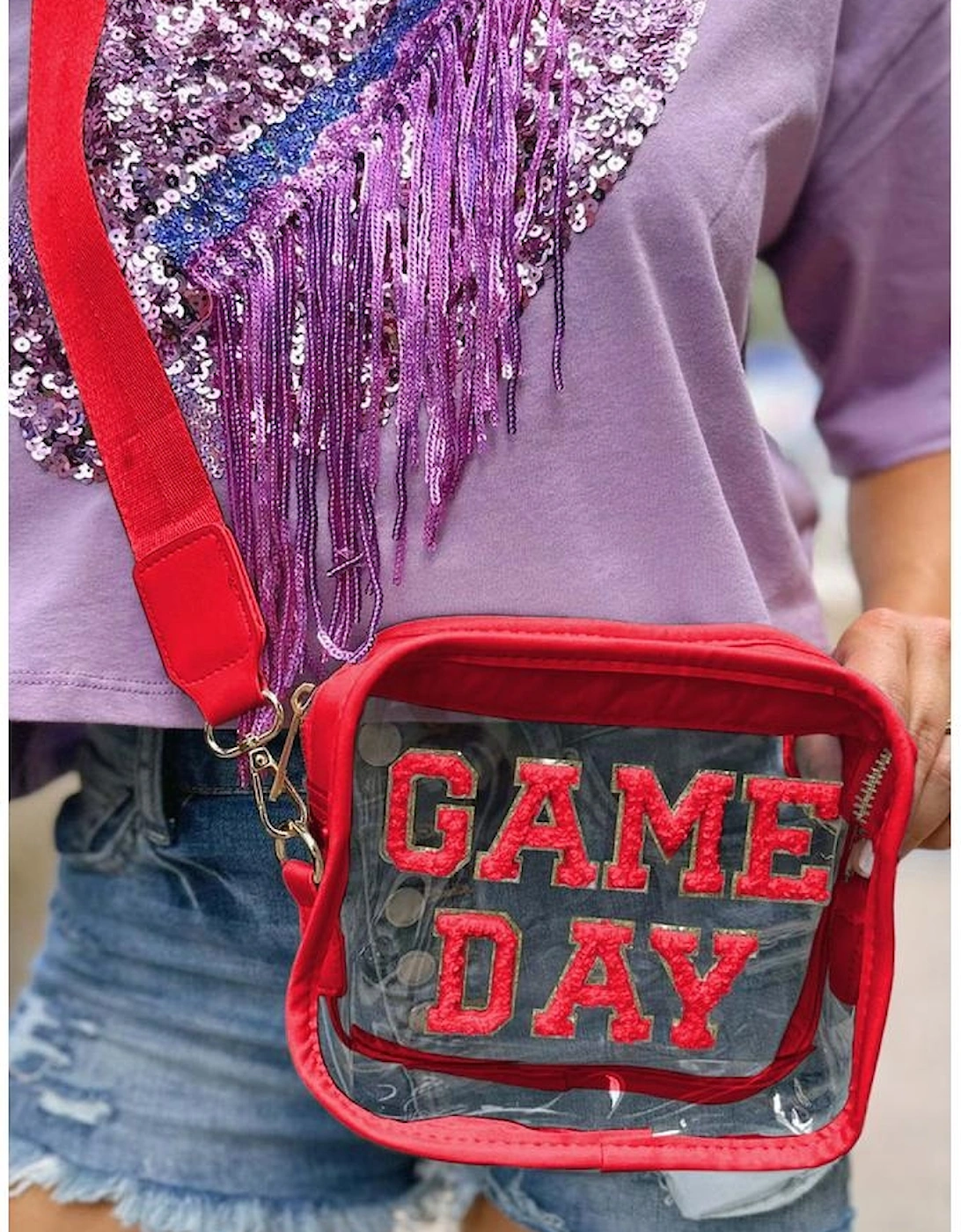 Fiery Red GAME DAY Rugby Football Clear Shoulder Bag