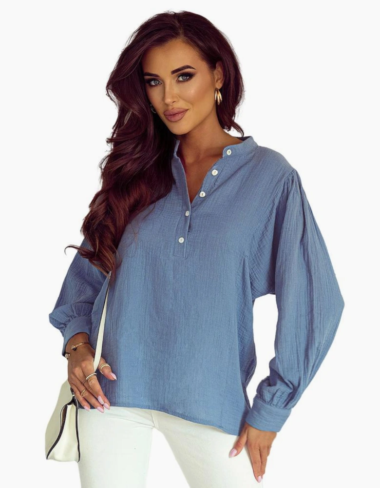 Azura Exchange Buttoned Front Bubble Sleeve Blouse