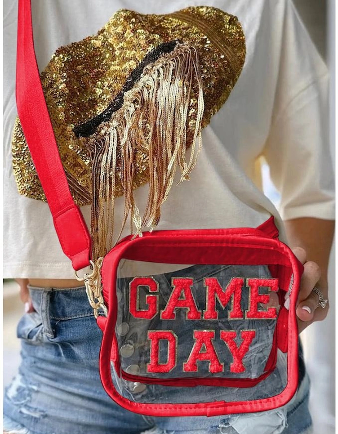Fiery Red GAME DAY Rugby Football Clear Shoulder Bag
