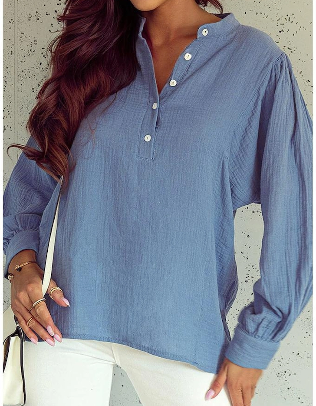 Azura Exchange Buttoned Front Bubble Sleeve Blouse