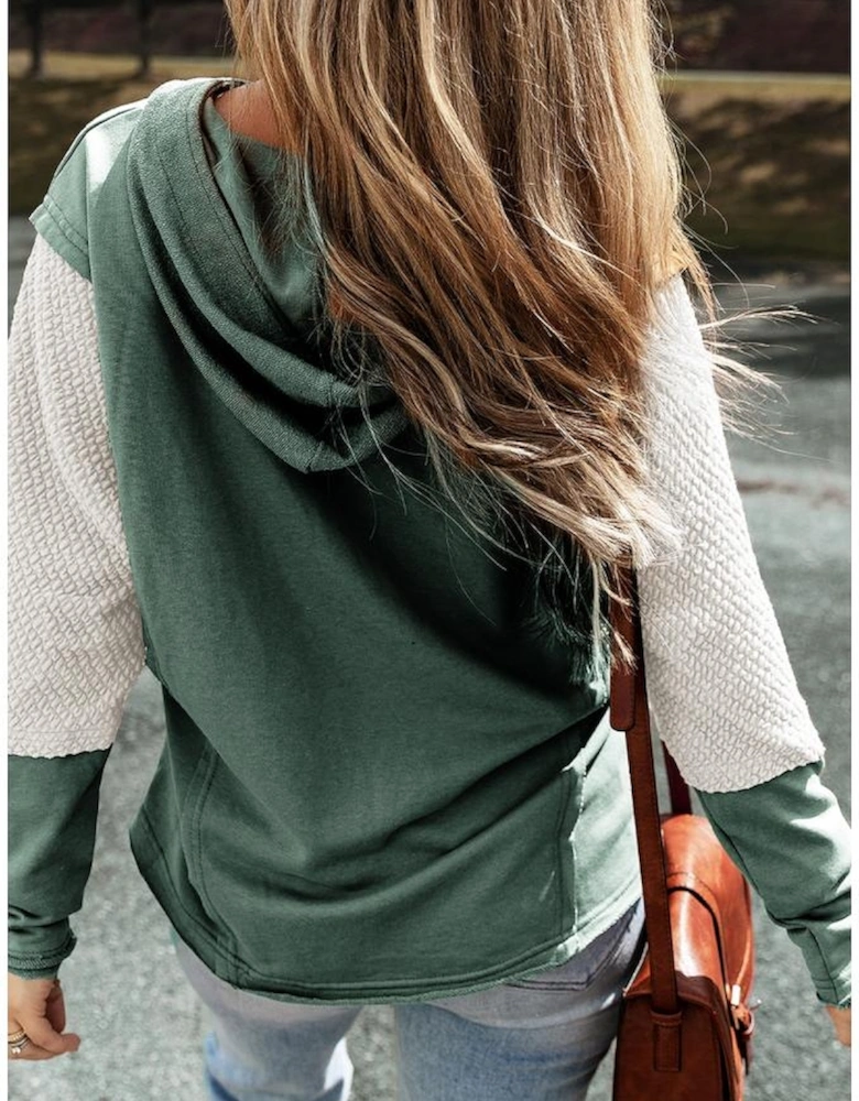 Mist Green Contrast Sleeves Patchwork Colorblock Hoodie