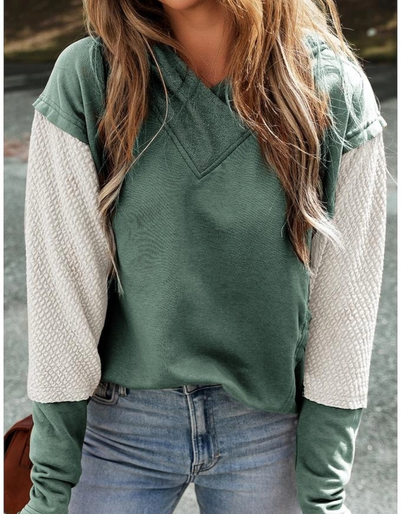 Mist Green Contrast Sleeves Patchwork Colorblock Hoodie