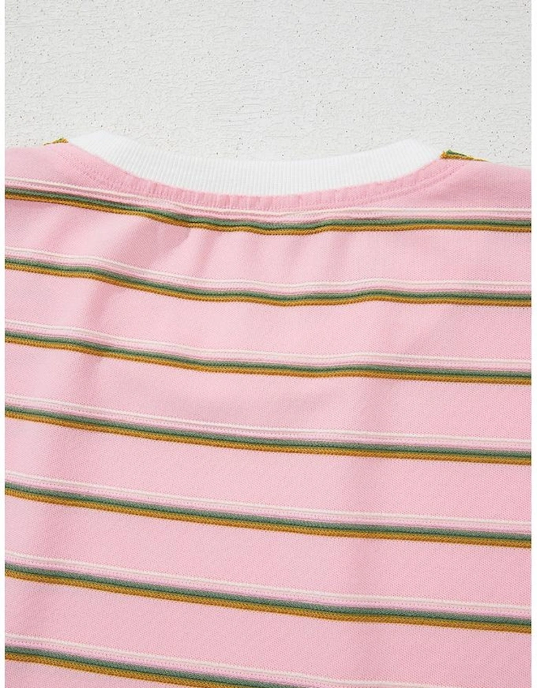 Pink Stripe Wide Short Sleeve Tee and Short Set