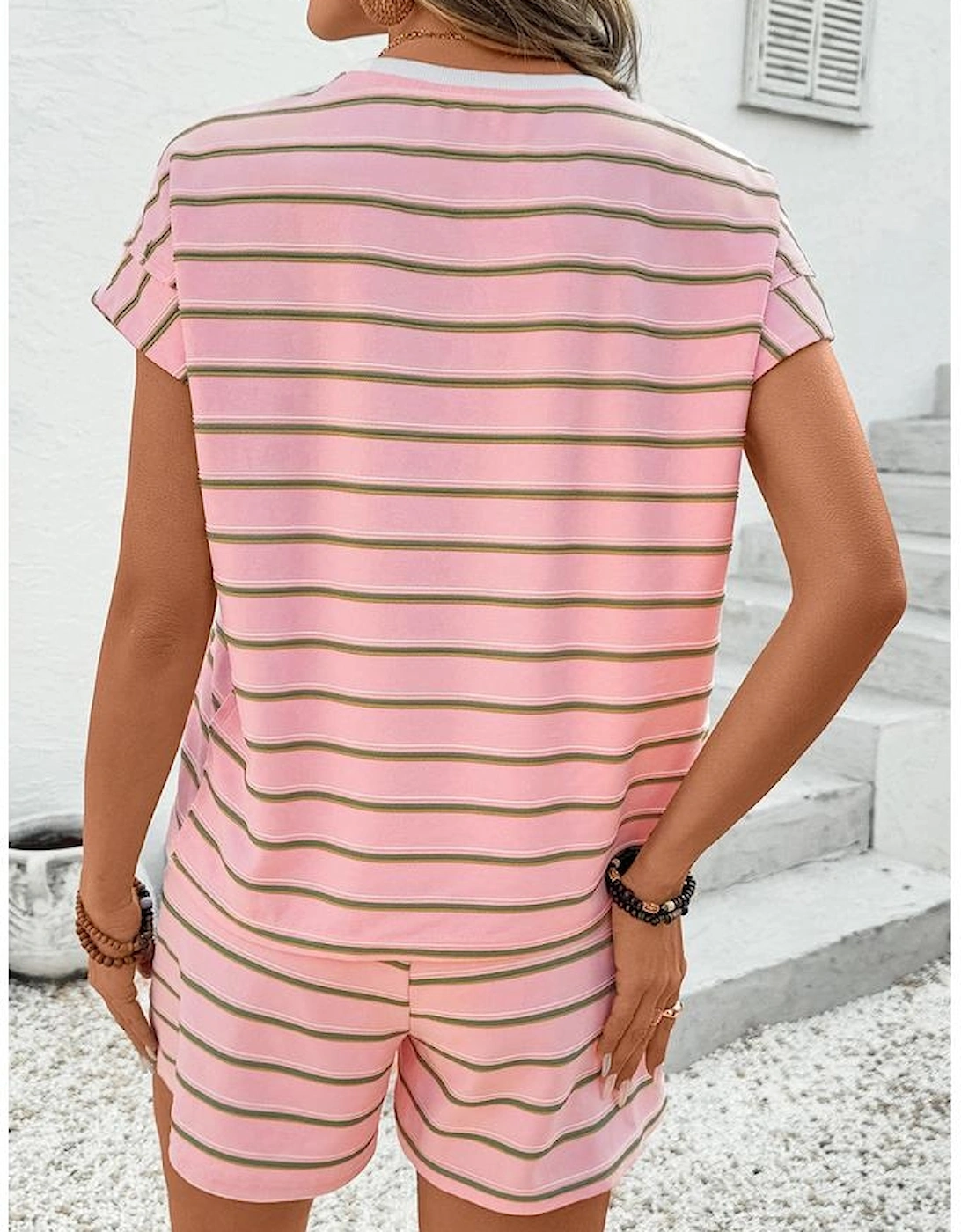 Pink Stripe Wide Short Sleeve Tee and Short Set, 16 of 15
