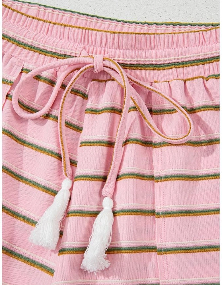Pink Stripe Wide Short Sleeve Tee and Short Set