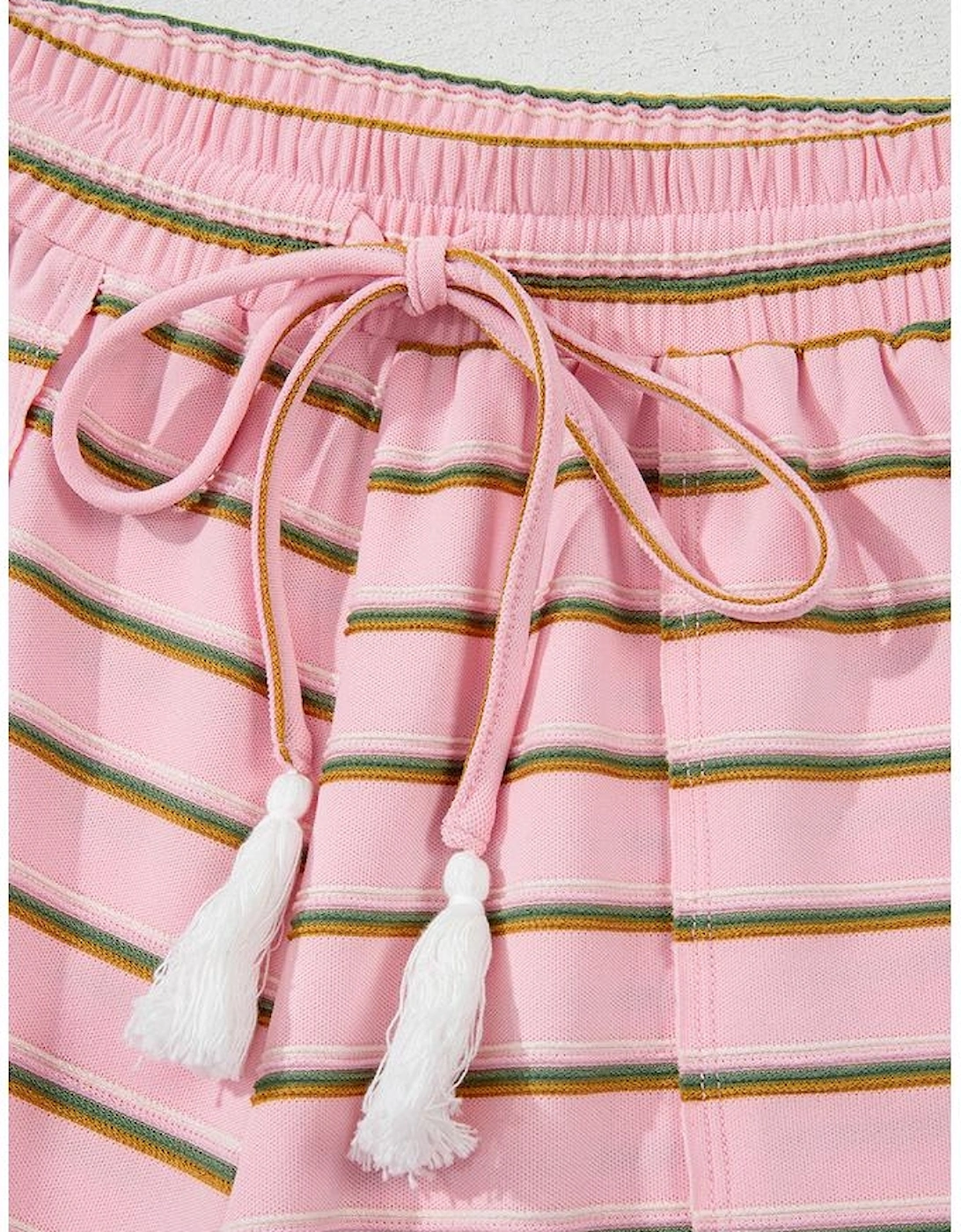 Pink Stripe Wide Short Sleeve Tee and Short Set