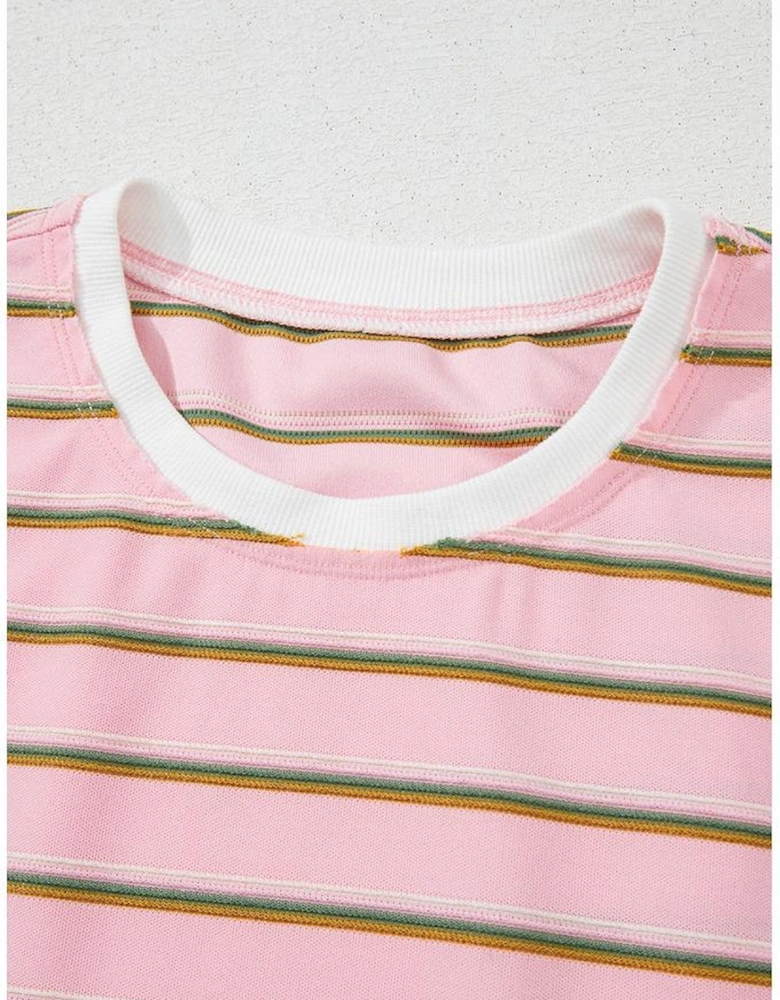 Pink Stripe Wide Short Sleeve Tee and Short Set
