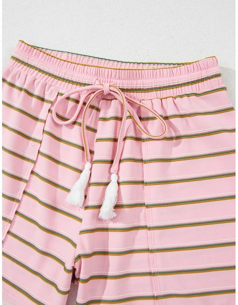 Pink Stripe Wide Short Sleeve Tee and Short Set