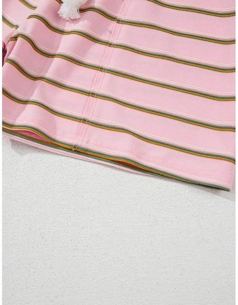 Pink Stripe Wide Short Sleeve Tee and Short Set