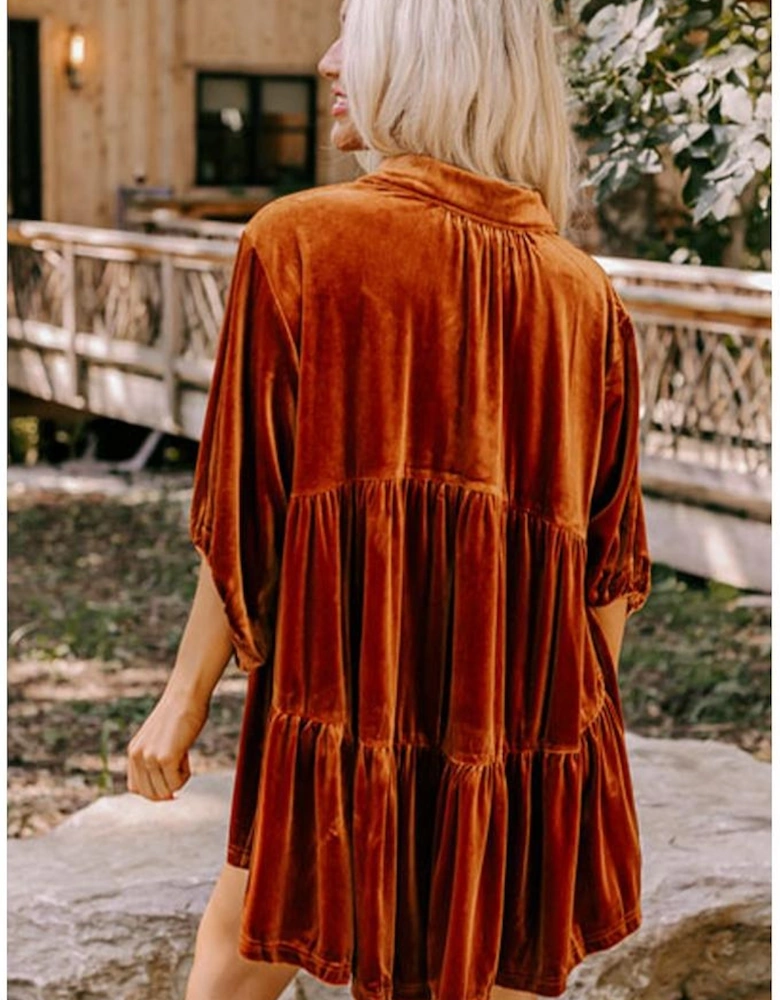 Azura Exchange Chestnut 3/4 Sleeve Tunic Babydoll Velvet Shirt