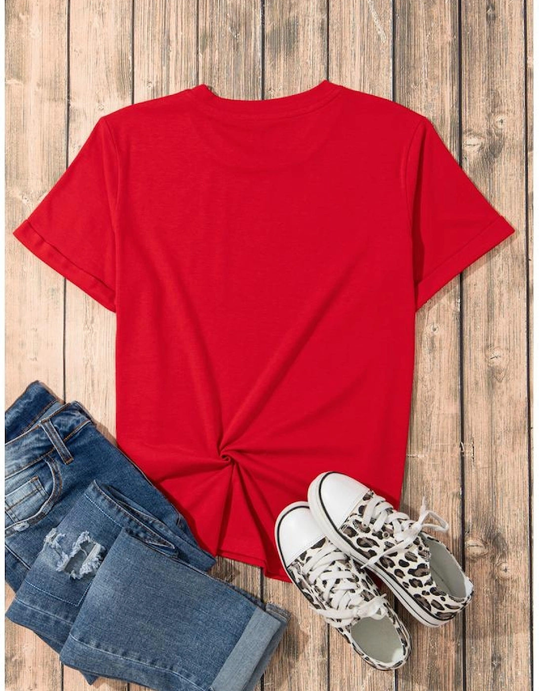 Red Glittering Rugby Pattern Crew Neck Game Day T Shirt