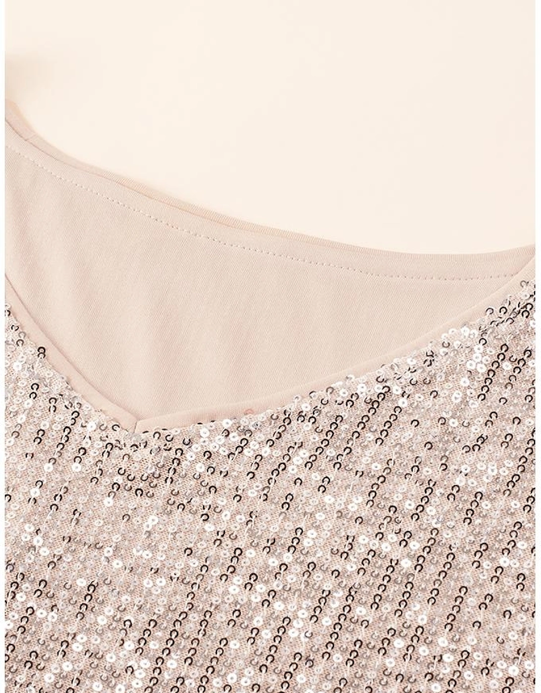 Apricot Plus Size Sequined V Neck Boxy Top