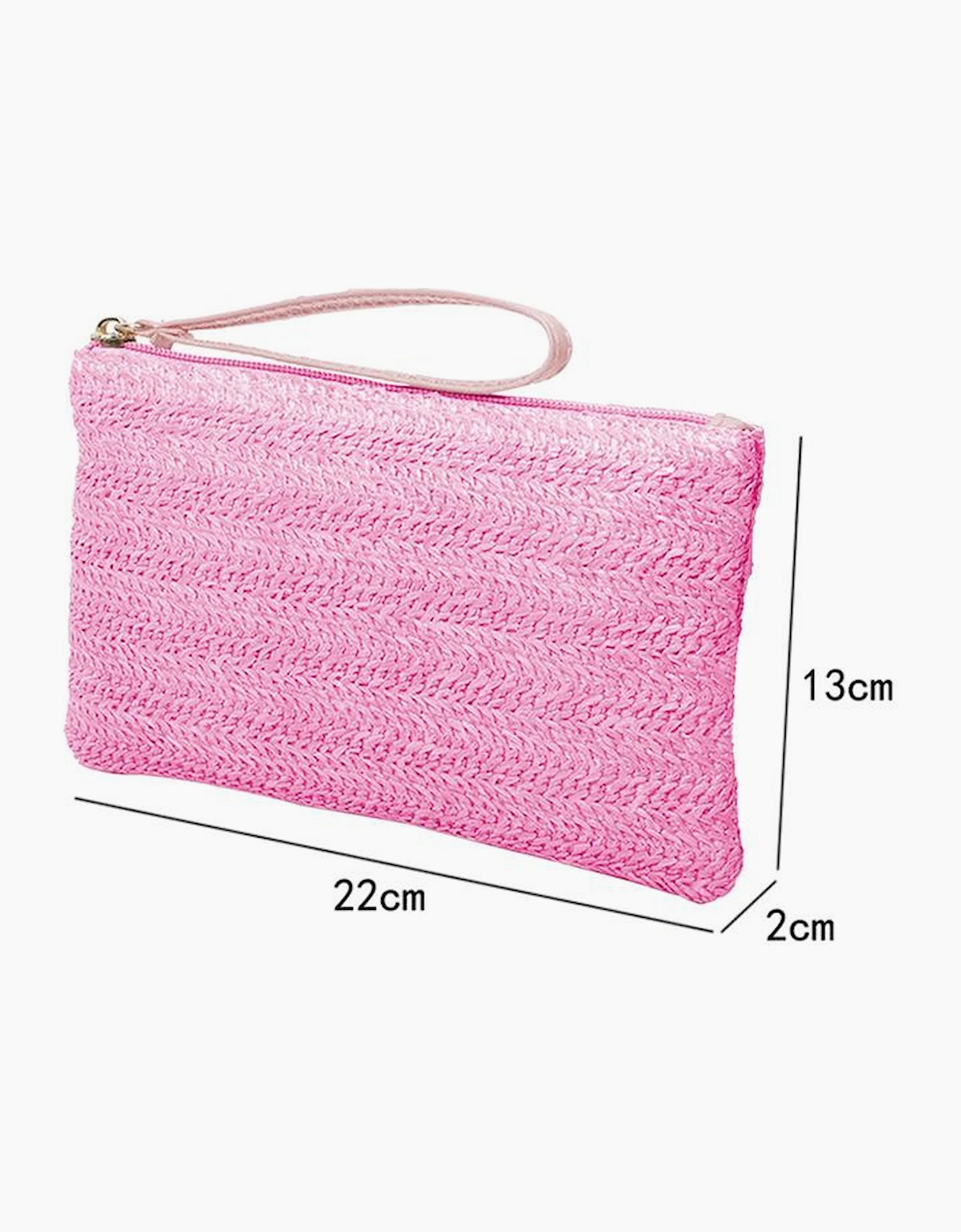 Rose Red Straw Woven Wrist Strap Zipper Large Wallet