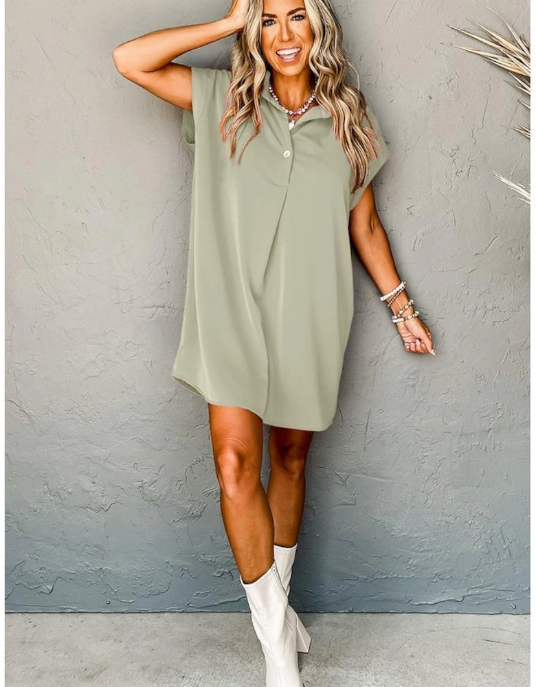 Laurel Green Buttoned Collar Shift T-shirt Mini Dress