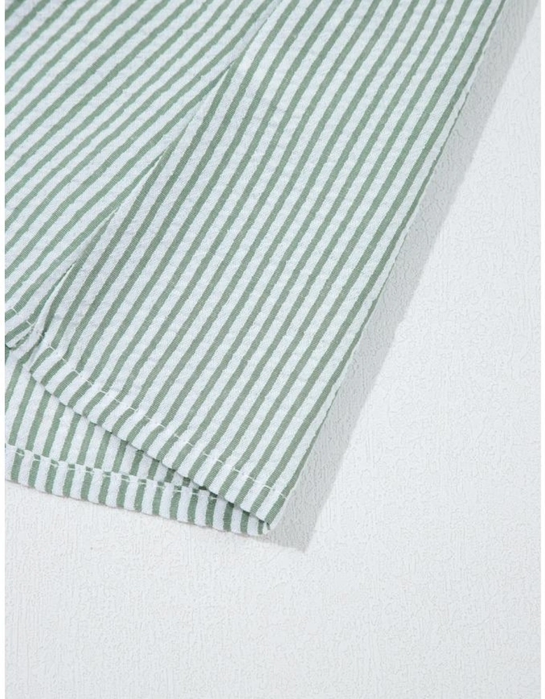 Green Stripe Lace Patchwork Crew Neck Tank Top