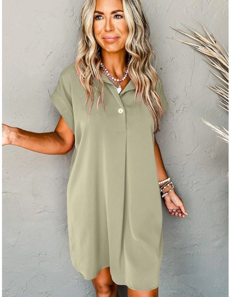 Laurel Green Buttoned Collar Shift T-shirt Mini Dress