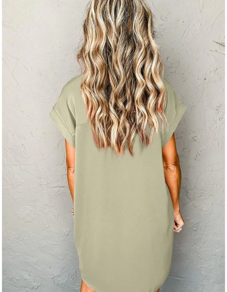 Laurel Green Buttoned Collar Shift T-shirt Mini Dress