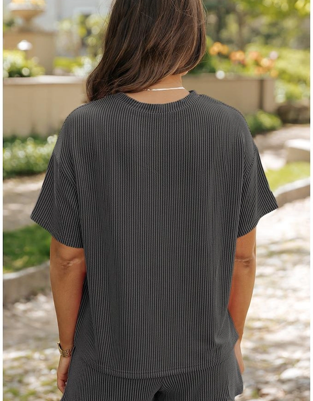 Carbon Grey Sequin Strawberry Patched Twist Ribbed Short 2pcs Outfit