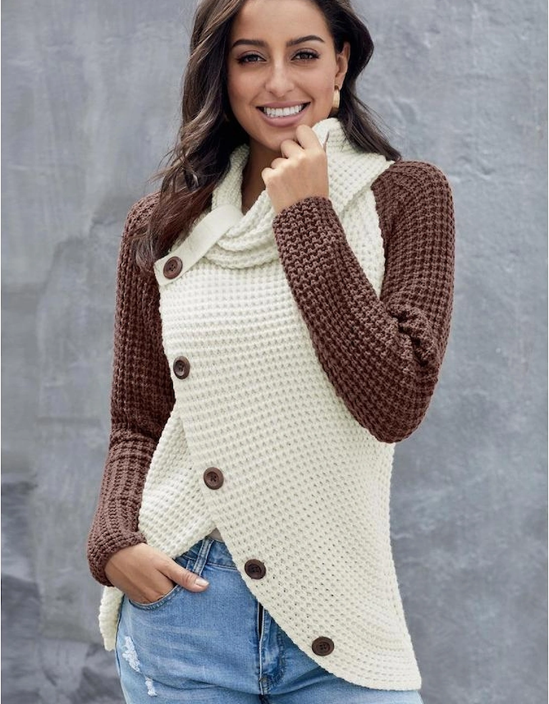 Azura Exchange Asymmetric Hem Wrap Pullover Sweater