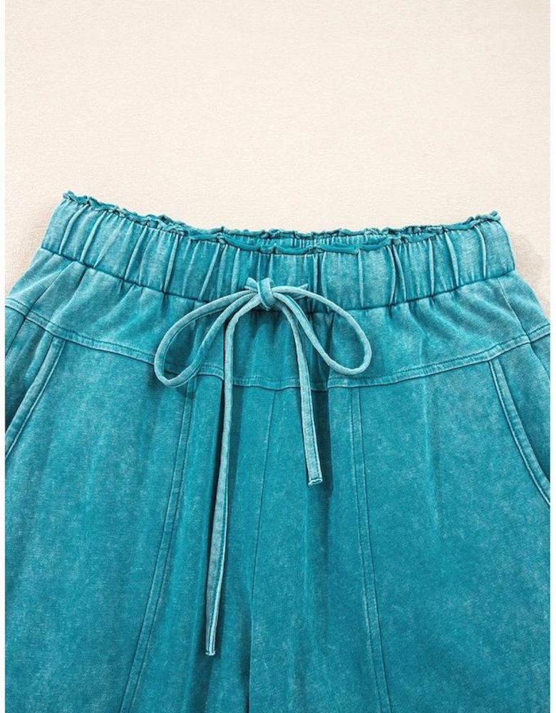 Lapis Mineral Wash Lace-up High Waist Raw Hem Patched Pocket Pants