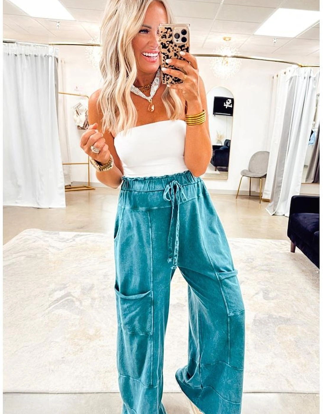 Lapis Mineral Wash Lace-up High Waist Raw Hem Patched Pocket Pants, 13 of 12