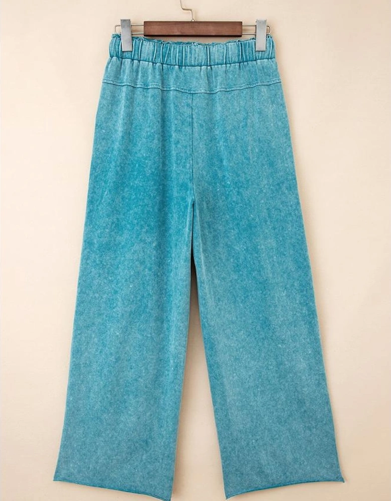 Lapis Mineral Wash Lace-up High Waist Raw Hem Patched Pocket Pants