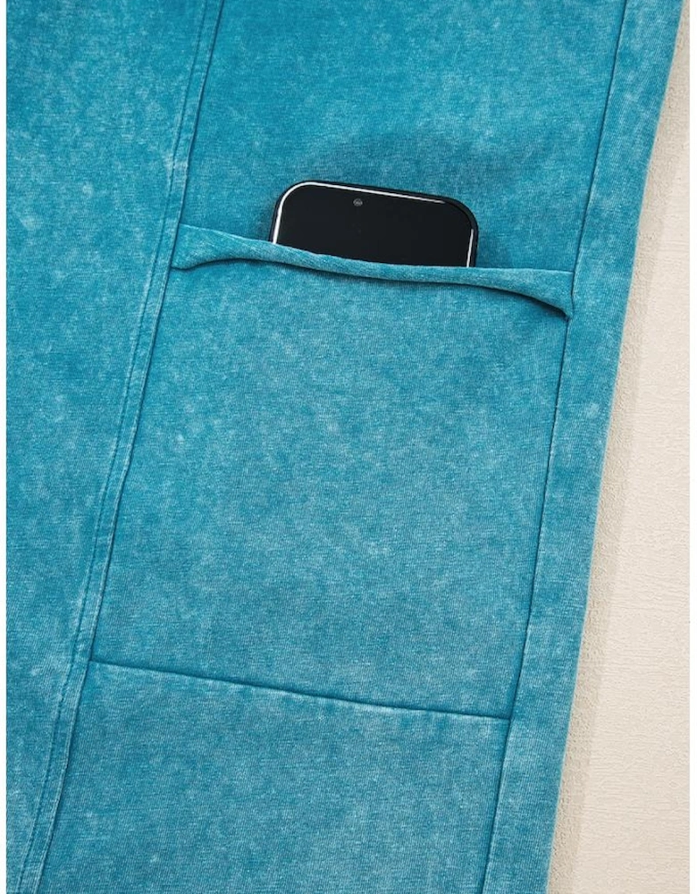 Lapis Mineral Wash Lace-up High Waist Raw Hem Patched Pocket Pants