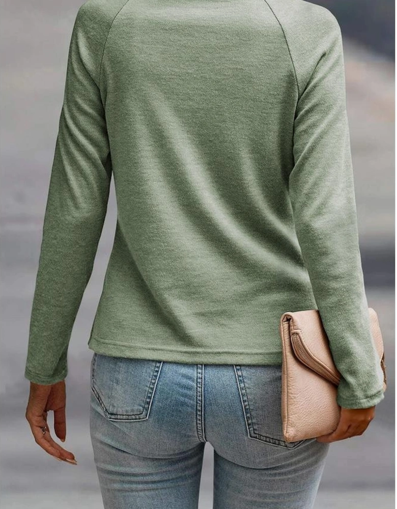 Laurel Green Solid Color Seam Detail Raglan Long Sleeve Top