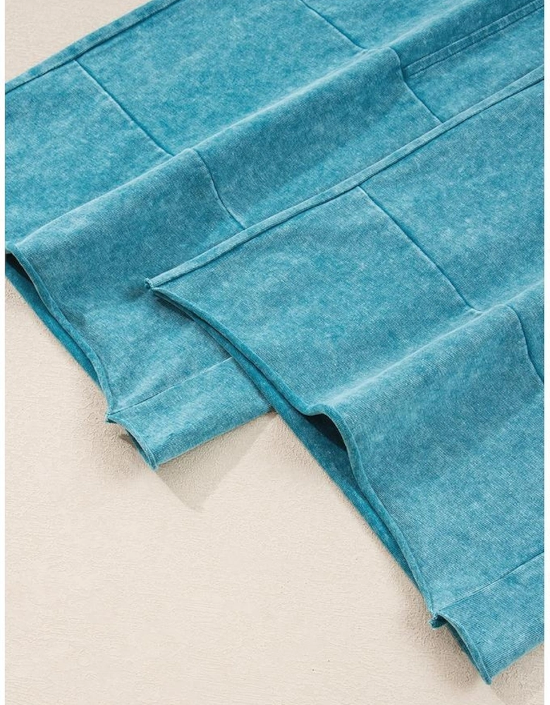 Lapis Mineral Wash Lace-up High Waist Raw Hem Patched Pocket Pants