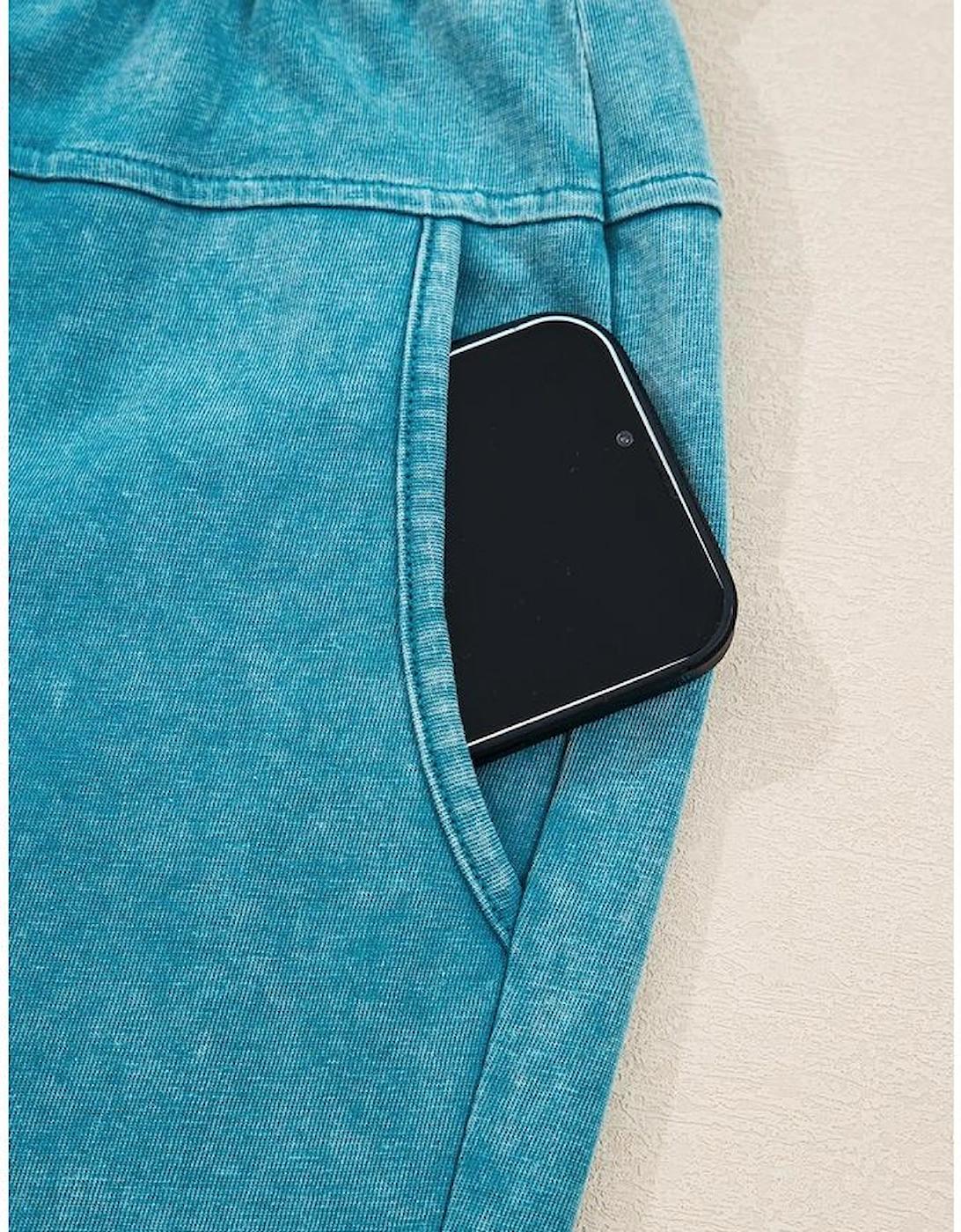 Lapis Mineral Wash Lace-up High Waist Raw Hem Patched Pocket Pants