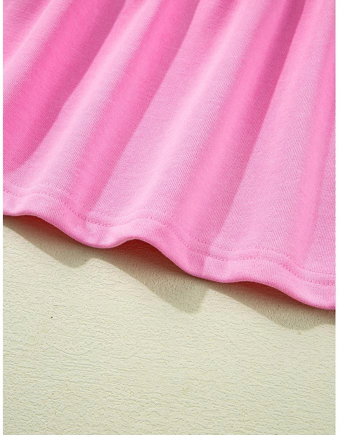 Pink Contrast Striped Collar Patchwork Puff Sleeve Ruffle Hem Mini Dress