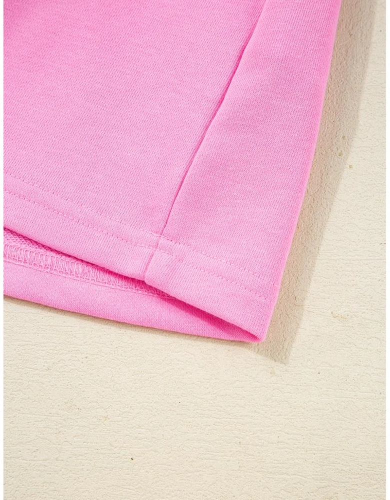 Pink Contrast Striped Collar Patchwork Puff Sleeve Ruffle Hem Mini Dress