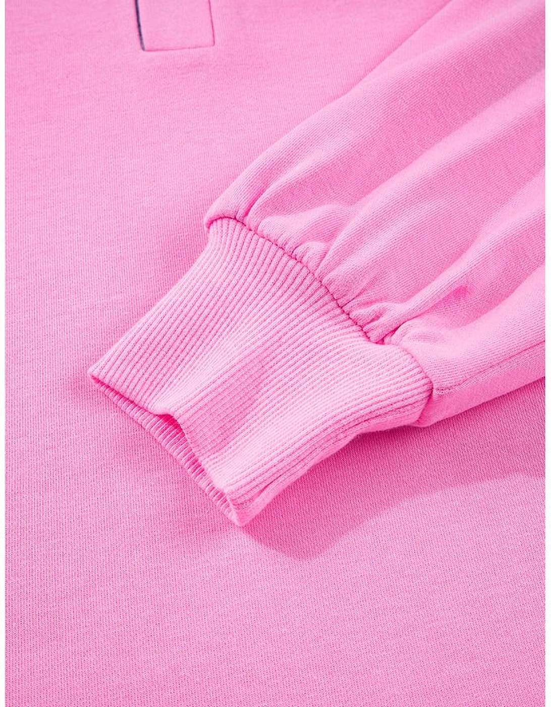 Pink Contrast Striped Collar Patchwork Puff Sleeve Ruffle Hem Mini Dress