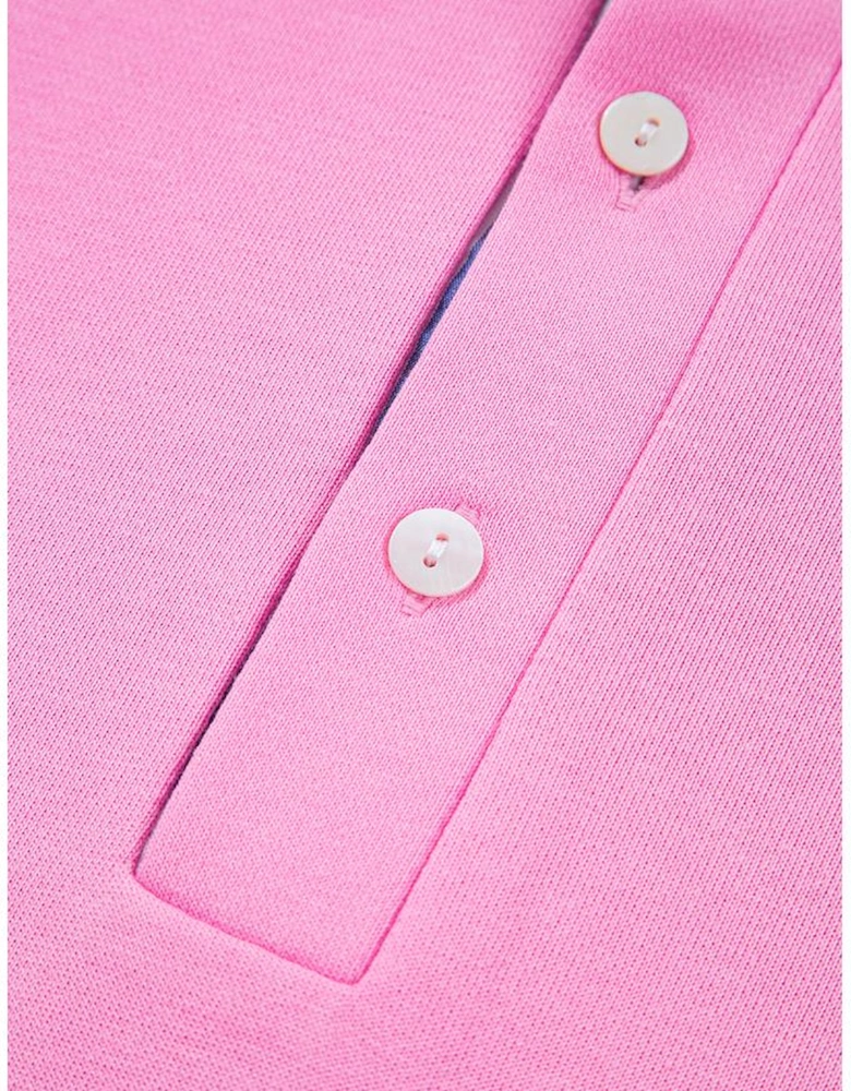 Pink Contrast Striped Collar Patchwork Puff Sleeve Ruffle Hem Mini Dress