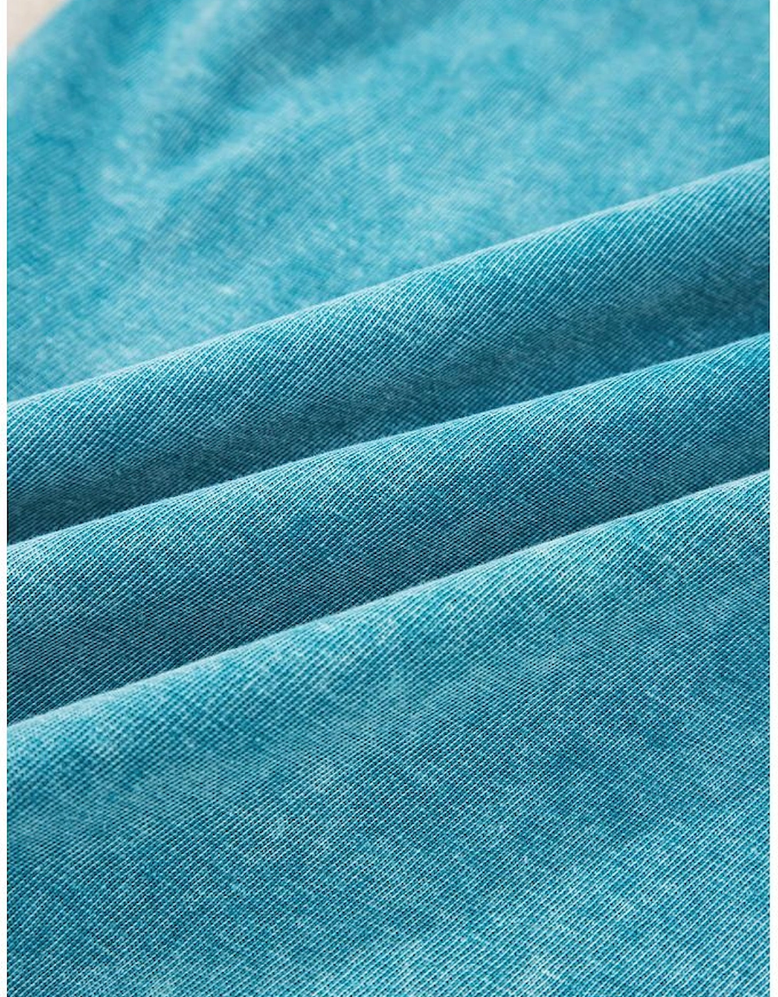 Lapis Mineral Wash Lace-up High Waist Raw Hem Patched Pocket Pants