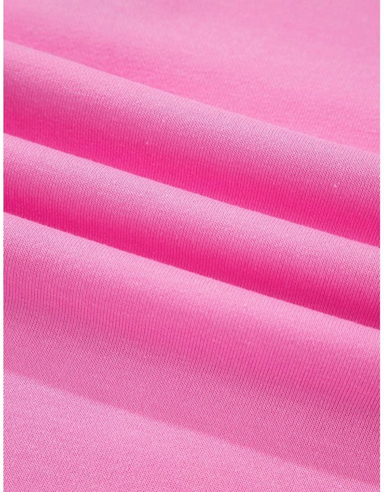 Pink Contrast Striped Collar Patchwork Puff Sleeve Ruffle Hem Mini Dress