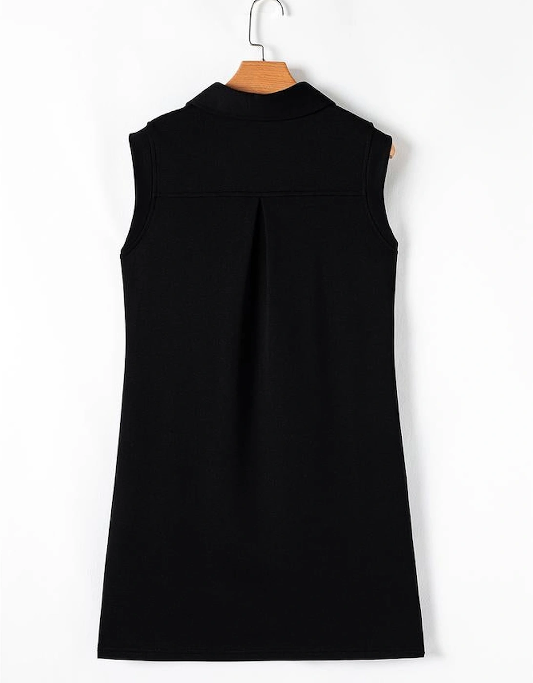 Black Sequin Patched V Neck Collared Mini Dress