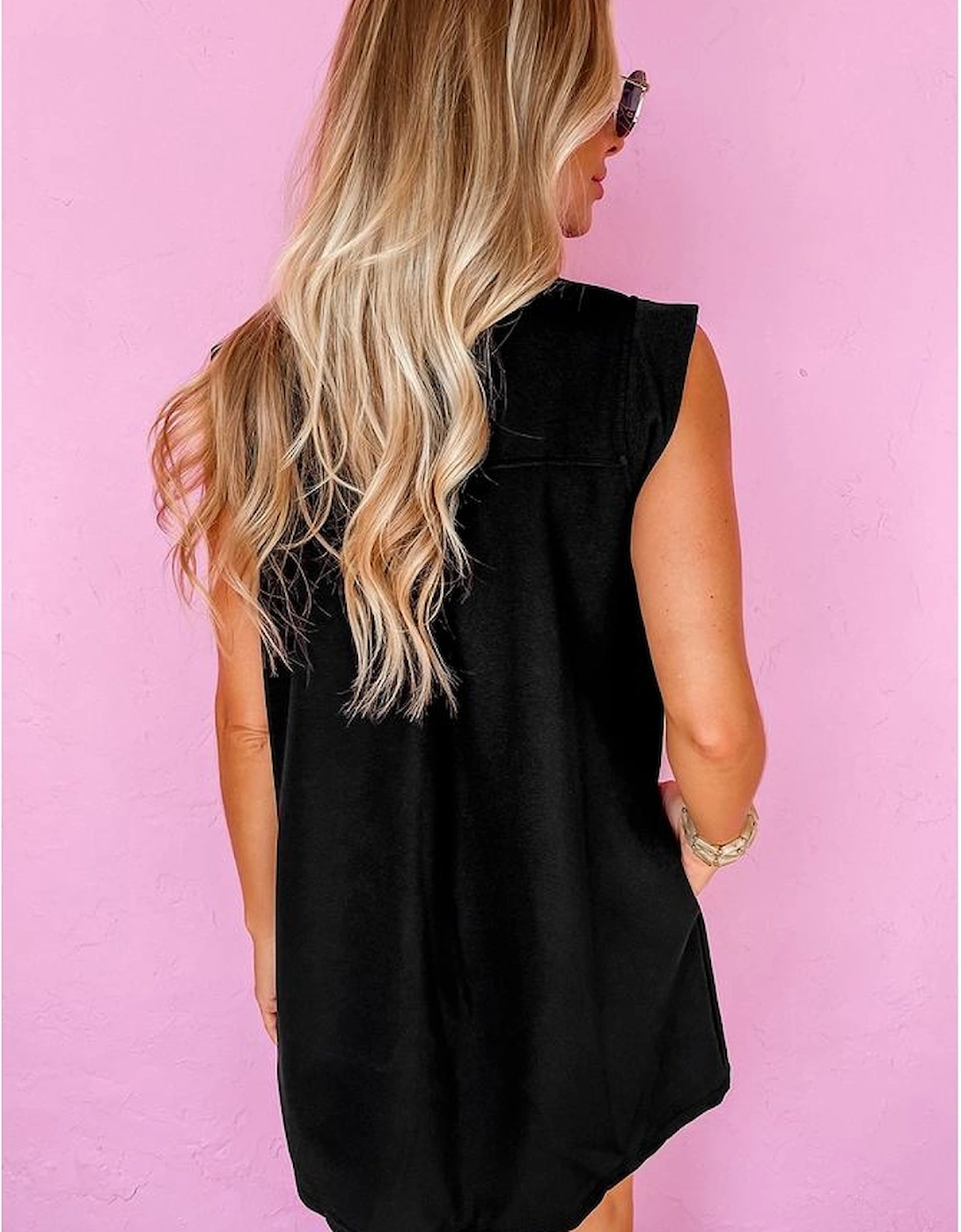 Black Sequin Patched V Neck Collared Mini Dress, 9 of 8