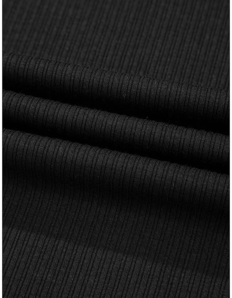 Black Flower Applique Mesh Long Sleeve V Neck Blouse